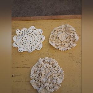 Set Of 3 Handmade Dolies, Approximately 3"X4" Each, White, Ivory